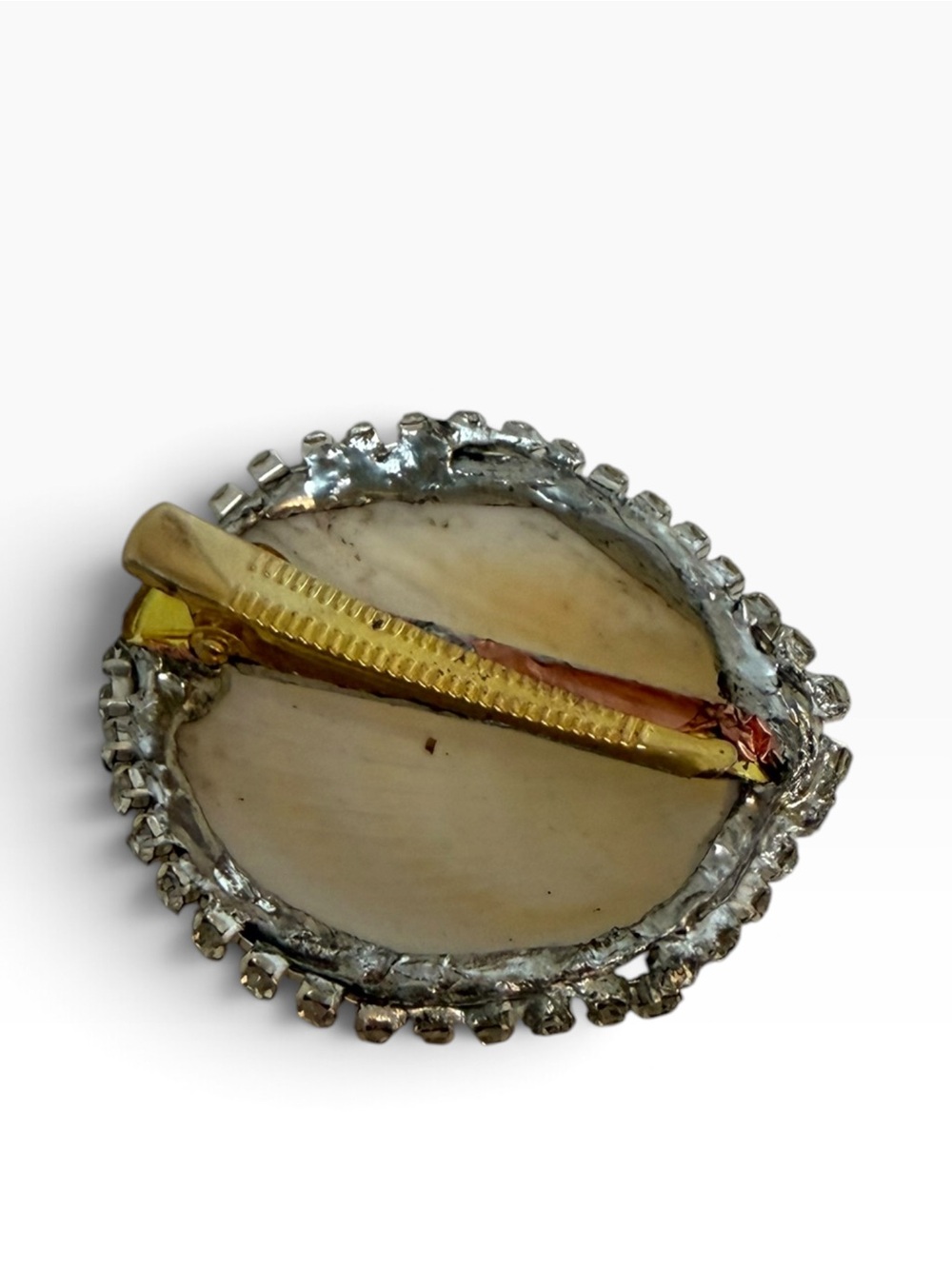 Gold‑Plated Shell Barrette Rhinestone Edge Ocean - Picture 4 of 5
